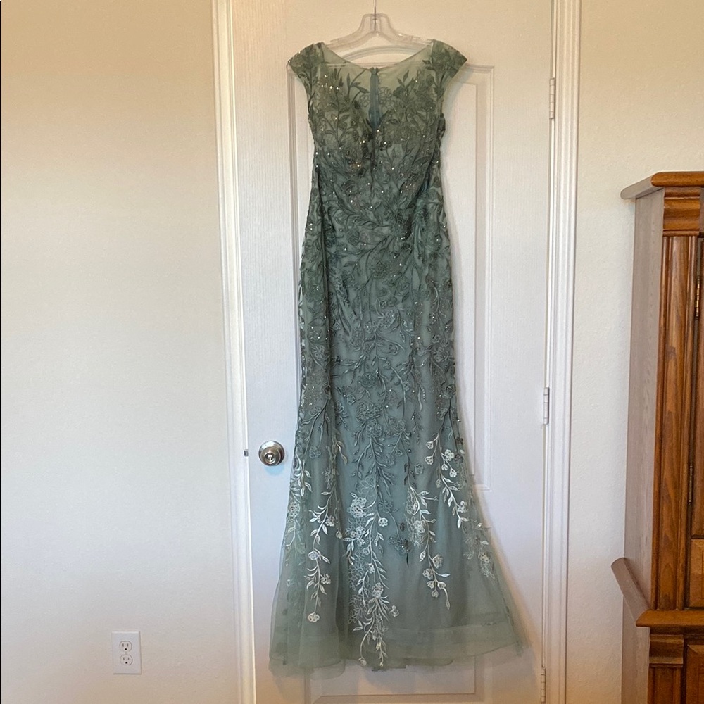Montage by Mon Cheri Elegant Green Embroidered Gown
